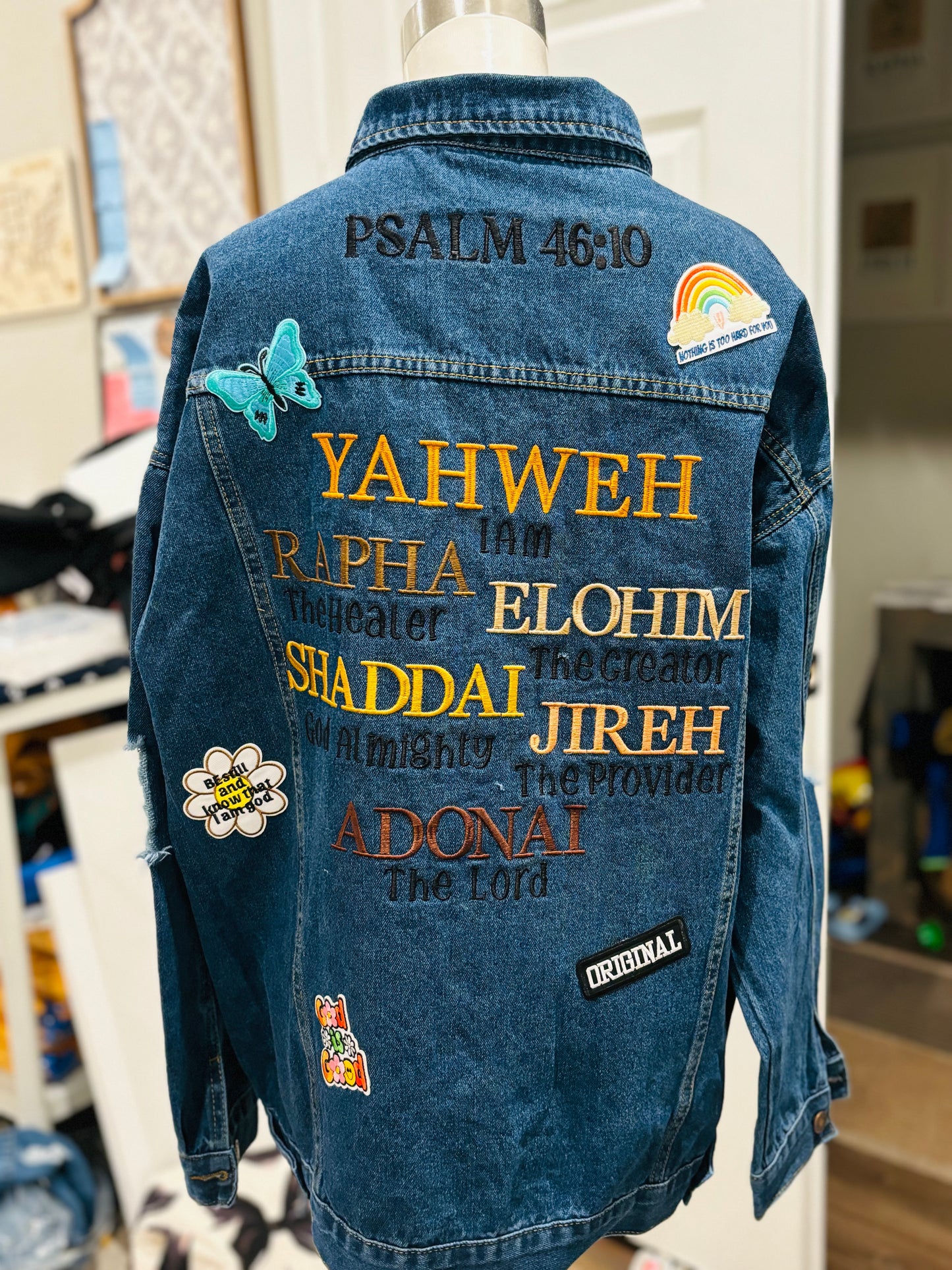 NAMES OF GOD OVERSIZED JEAN JACKET (LADIES)