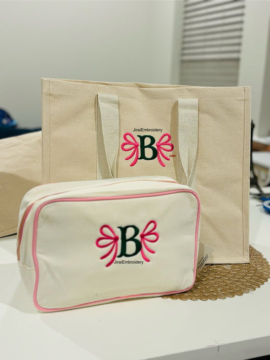 Personalized Large Canvas Travel Tote & Pouch Set