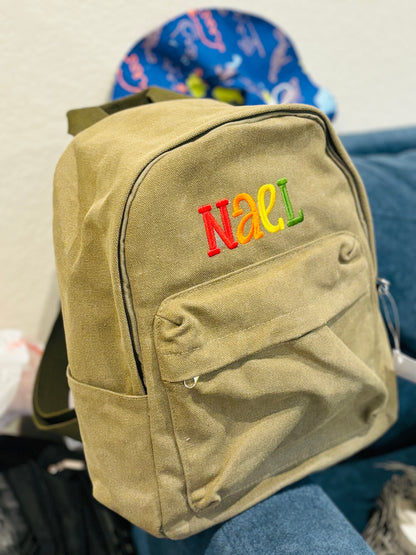 Personalized Olive Canvas Mini Backpack