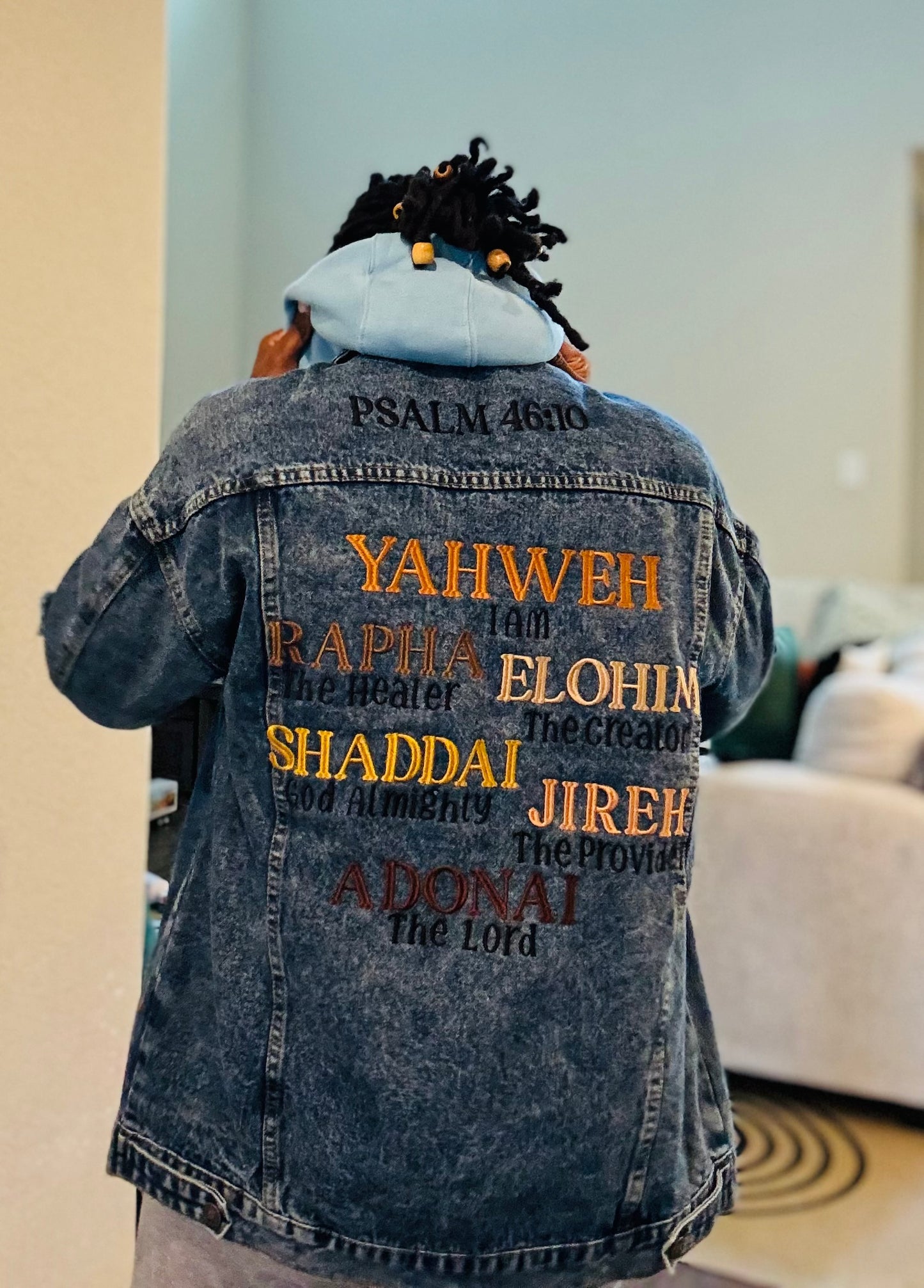 NAMES OF GOD OVERSIZED JEAN JACKET (LADIES)
