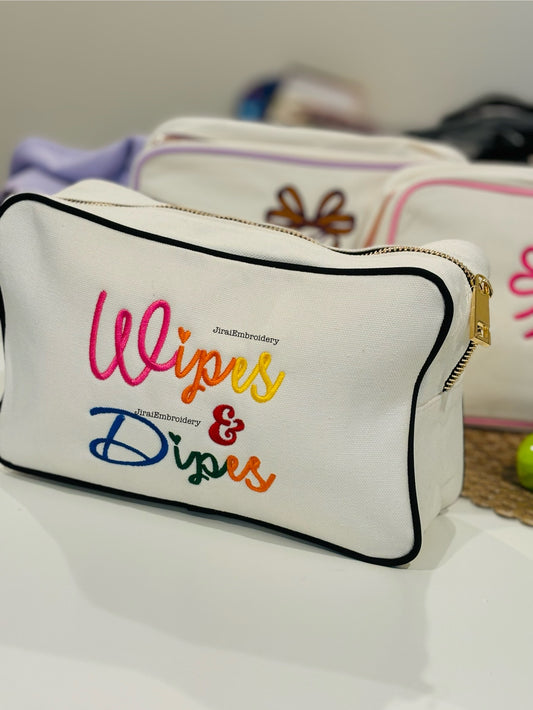 Wipes Dipes- Embroidered Large Pouch