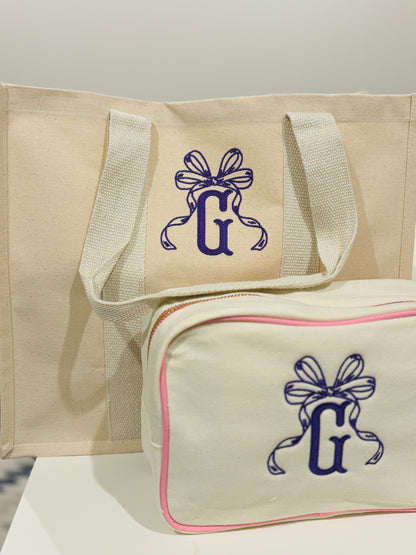 Personalized Large Canvas Travel Tote & Pouch Set