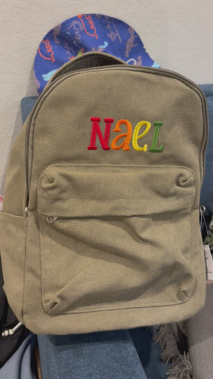 Personalized Olive Canvas Mini Backpack